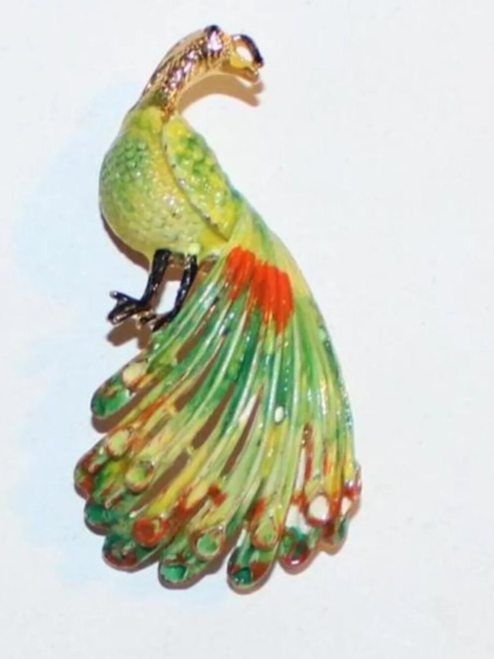 Vintage 1960s Enameled Peacock Brooch Pin Figural Bird Jewelry